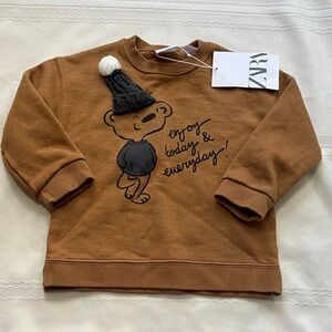 Zara Tan Bear Graphic Kids Sweatshirt NWT Sz 9-12m fits 12m